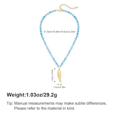 Fish Necklace for Women Gold Plated Fish Pendant Adjustable Necklace Bohemian Beach Jewelry - style: boho blue bead