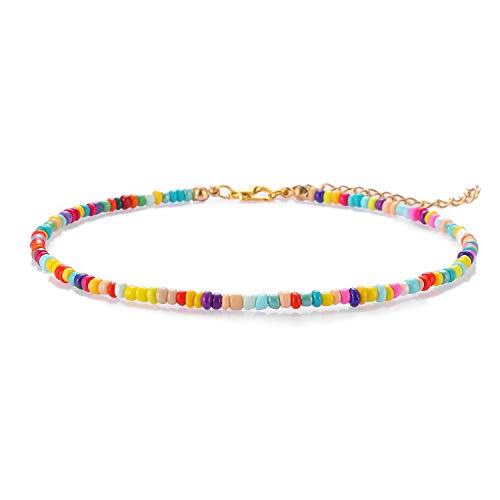 Starain Small Bead Anklets for Women Beach Foot Ankle Bracelet Cute Colorful Boho Beaded Anklets 8 inches - color: Sing layerd seed bead anklet