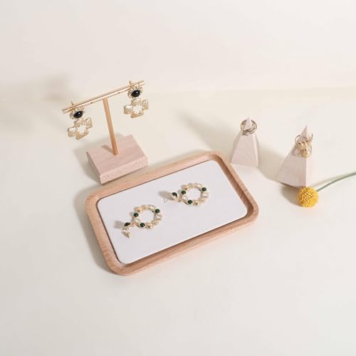 velvet Jewelry organizer tray, Beech wood Jewelry Display Plate, Beige Jewelry Viewing Tray, Jewelry showcase tray for Necklace Bracelet Ring Earring stand holder (Cream-Medium,7.1x 5.1 in) - size: Medium