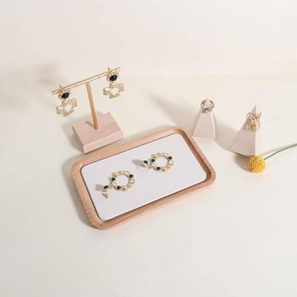 velvet Jewelry organizer tray, Beech wood Jewelry Display Plate, Beige Jewelry Viewing Tray, Jewelry showcase tray for Necklace Bracelet Ring Earring stand holder (Cream-Medium,7.1x 5.1 in) - size: Medium