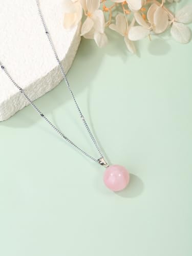 Jovivi Amethyst Obsidian Healing Crystals Ball Necklace for Women Men | 14mm Natural Stone Round Ball Bead Necklace Handmade Gemstone Pendant Protection Crystals Birthstone Jewelry - color: Rose Quartz