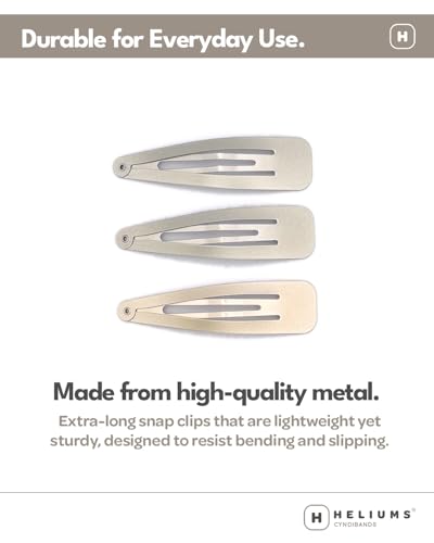 Heliums Large Snap Hair Clips - Silver - 2.7 Inch Metal Hair Barrettes for Women, Metallic Snap Clips - 8 Count - color: Silver Gray