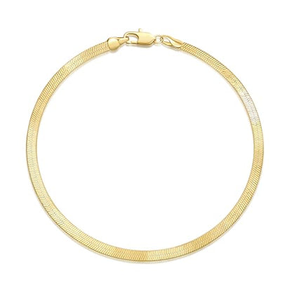14K Gold Anklets for Women 3.5mm Snake Anklet Bracelets for Womens | 14K Gold Ankle Bracelets for Women Glow with Soft Understated Sheen Herringbone Anklet for Womens 9/10/11 inches - size: 10