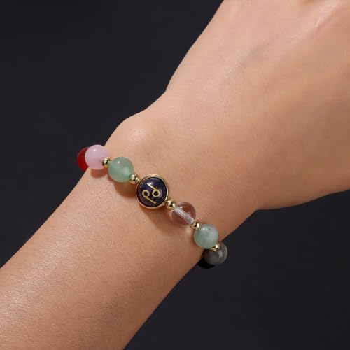 Zodiac Bracelets for Women 12 Constellations Healing Crystal Stone Beads Bracelet Birthday Zodiac Gifts Horoscope Spiritual Bracelet - color: Cancer