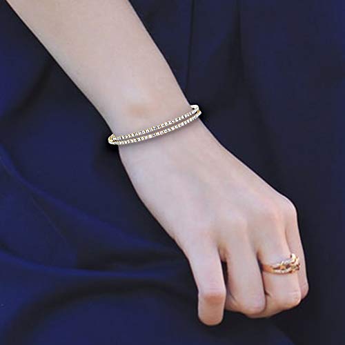 NTLX Crystal Bracelet for Women - Rhinestone Coil Bangle Bracelet – Flexible & Adjustable - Silver & Gold Plated - Bridal, Wedding, Prom, Party, Pageant, Evening, Casual, Tennis Bracelet with Gift Box - color: Gold