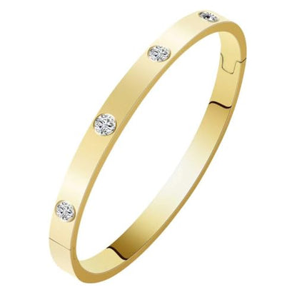 Women's Stainless Steel 18K Gold-Plated Cubic Zirconia Bracelet, Love and Friendship Jewelry Bracelet, Cuff Crystal Jewelry for Mother's Day, Father's Day, Valentine's Day, the Best Gifts for Married and Birthdays - color: Zircon Gold