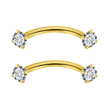 16G Eyebrow Piercing Jewelry Surgical Steel Cubic Zirconia Internally Threaded Vertical Labret Lip Jewelry Curved Barbell Tiny Eyebrow Rings Ear Rook Small Belly Button Ring for Women Men - color: goldtone,bar length:8mm