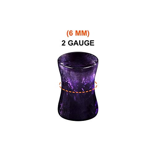 Organic Stone Amethyst Double Flared Saddle Ear Gauge Double Flare plugs Stretcher Lobe Earring Piercing Jewelry Choose Sizes - color: 2pcs-2g (6mm)-Stone