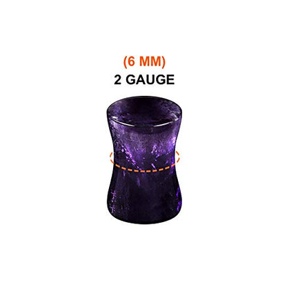 Organic Stone Amethyst Double Flared Saddle Ear Gauge Double Flare plugs Stretcher Lobe Earring Piercing Jewelry Choose Sizes - color: 2pcs-2g (6mm)-Stone