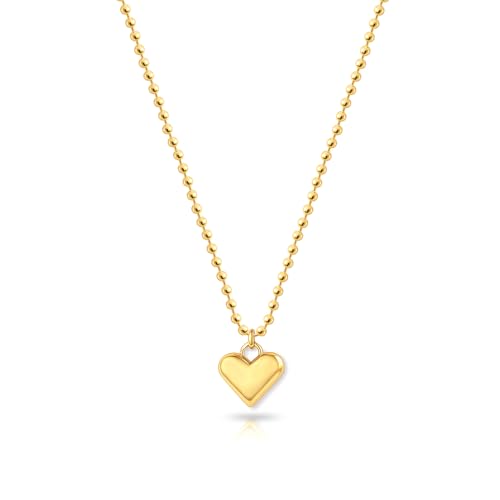 Zeffy Dainty Gold Heart Necklace for Women Trendy 14K Gold/Silver Plate Cute Heart Pendant Choker Necklaces Gold Love Heart Chain Necklace for Women Dainty Gold Jewelry Gifts for Women - style: Puffy Heart Beaded Necklace-Gold