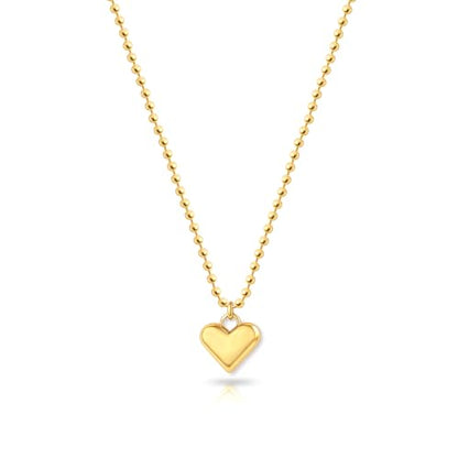 Zeffy Dainty Gold Heart Necklace for Women Trendy 14K Gold/Silver Plate Cute Heart Pendant Choker Necklaces Gold Love Heart Chain Necklace for Women Dainty Gold Jewelry Gifts for Women - style: Puffy Heart Beaded Necklace-Gold
