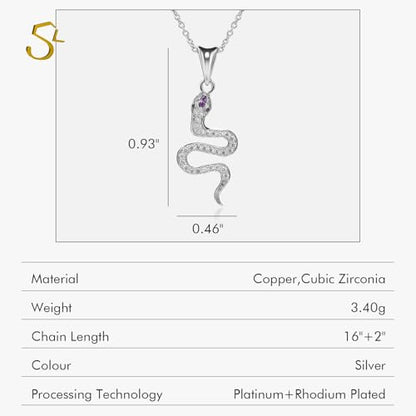 Snake Necklace Dainty Pendant With Cubic Zirconia, Layered Choker, Punk Animal Jewelry, Cool Wedding High Jewelry Party for Women Teen Friends - color: Silver-Eye Black