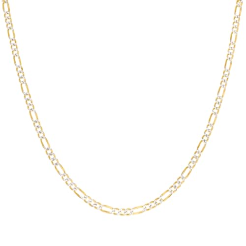 JewelryWeb 925 Sterling Silver Pave Super Flat Figaro Chain Two Tone 3.6mm Anklet Anklet for Women and Men - size: 7 inches