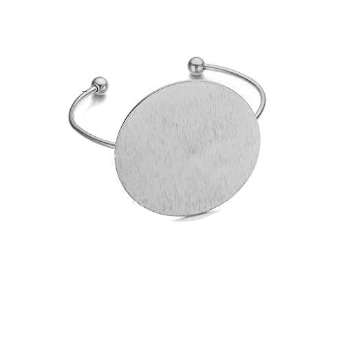 AOCHEE Geometric Circle Bangle Open Brushed Big Round Cuff Wire Bangle Punk Bracelet for Women - color: Silver