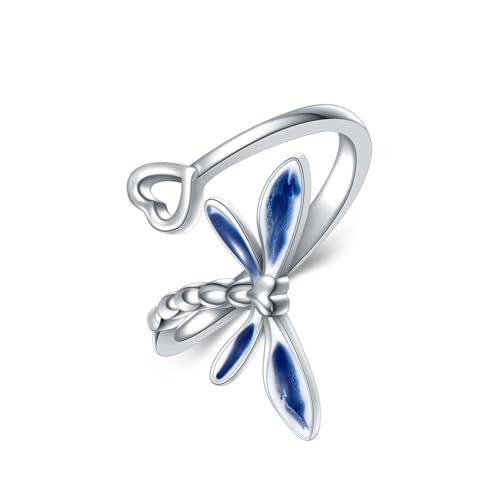 Dragonfly Toe Ring for Women 925 Sterling Silver Dragonfly/Butterfly/Cat/Paw Toe Rings Adjustable Open Ring for Women Christmas Jewelry Gift - color: Dragonfly