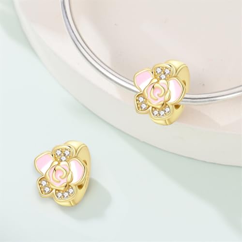 Gold Clip Stopper Charms for Pandora Bracelets Spacers Bead Charms Packs Jewelry Gift for Women - color: Gold Flower-2 Packs