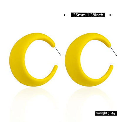Acrylic Resin Earrings 70s 80s Colorful Hoop Earrings C Shape Trendy Chunky Cute Candy Earrings Jewelry for Women - color: Yellow