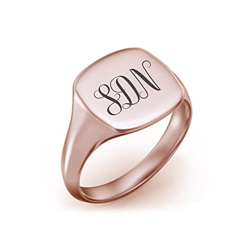 Personalized Monogram 3 Letters Engraved Square Charm Initial Signet Ring Jewelry - color: Rose Gold