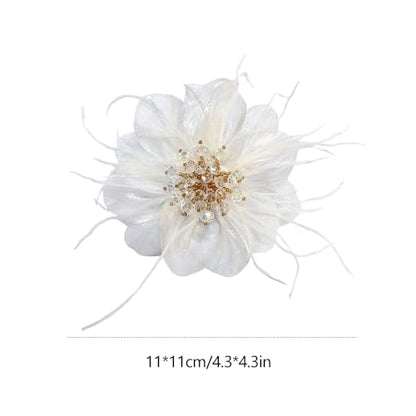 4" Crystal Feather Flower Brooch Pin for Women Girls Dainty Bright Satin Rhinestone Floral Brooches Lapel Hair Pins Elegant Wedding Cocktail Prom Party Hat Bag Suit Clothing Dress Accessories Jewelry Gift - color: White