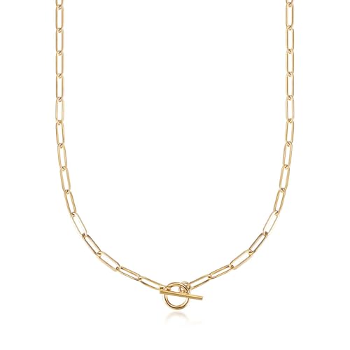 Lauren Paperclip Bolo Necklace Layered Stacked Paper-clip Link for Women Adjustable Lobster Clasp Gold Plated Stainless Steel Link Charm Chain(16"/20"/24")