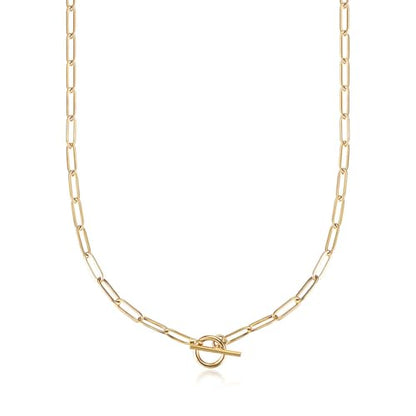 Lauren Paperclip Bolo Necklace Layered Stacked Paper-clip Link for Women Adjustable Lobster Clasp Gold Plated Stainless Steel Link Charm Chain(16"/20"/24")