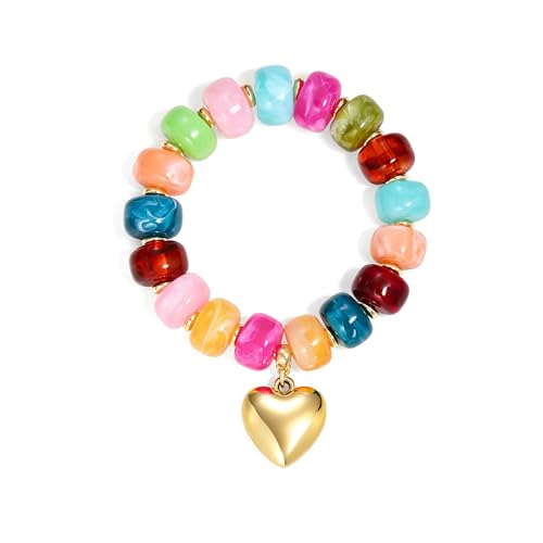 Colorful Beaded Bracelets Boho Jewelry for Women Multicolor Resin Chunky Bracelet Summer Vacation Outfits Beach Gifts - color: Colorful-Heart