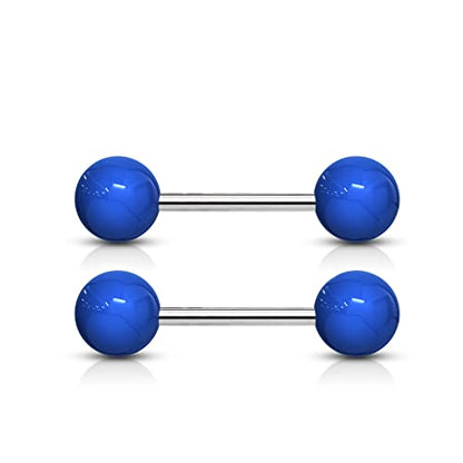Forbidden Body Jewelry 14 g 16 mm Stainless Steel Nipple or Tongue Ring Barbell Set with Acrylic Balls (Choose Color) - style: Blue