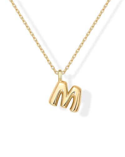PAVOI 14K Gold Plated Dainty Chunky Bubble Initial Letter Pendant Necklace for Women | Alphabet Letter Necklace - style: - M