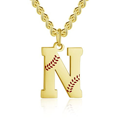AIAINAGI Baseball Initial A-Z Letter Necklace - Men's Baseball Charm Pendant in Stainless Steel Silver Chain, 22inch Personalized Gift - style: N Letter