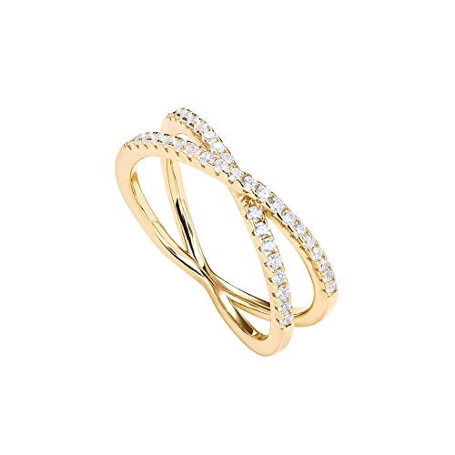 PAVOI 14K Gold Plated X Ring Simulated Diamond CZ Criss Cross Ring for Women - color: Yellow Gold, size: 7