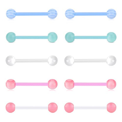 Zolure 10Pcs 14G Tongue Rings Acrylic Candy Color Tongue Piercing Jewelry Flexible Plastic Nipple Rings Tongue Barbells for Women 16mm - color: Mix 10pcs