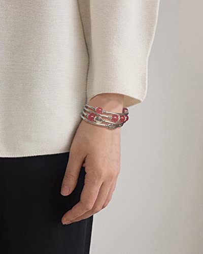 FULU AUTUMN Stackable Beaded Bracelets for Women Boho Wrap Silver Bracelet Layered Fashion Jewelry Gifts for Her - color: 17-Rose red