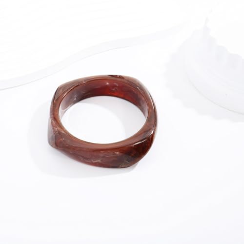 Chunky Acrylic Bangles Bracelets For Women Geometric Acrylic Resin Acetate Mottled Wide Bangle Bracelet Statement Colorful Bangles for Party - color: 02-brown bangle