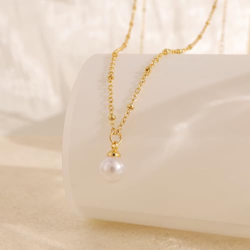 Pearl Necklaces for Women Trendy,Dainty Pearl Pendant Necklace | 14k Gold Plated Elegant Pearl Necklace,Simple Pearl Pendant,Dainty Gold Jewelry,Waterproof Summer Bridal Wedding Accessories - color: GOLD-16