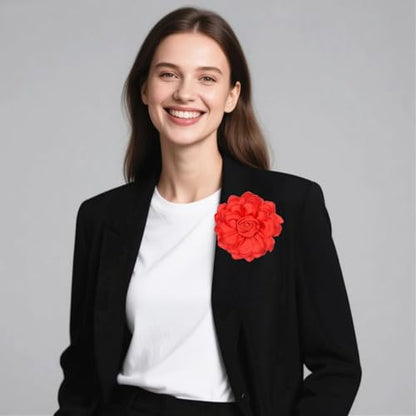 Satin Rose Flower Brooch Hair Clip for Women 4.3 Inch Floral Pin for Hats Dress Everyday Outfits Beach Vacations - color: Red