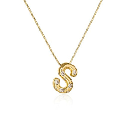 Cicy Bell Initial Necklace for Women 14k Gold Plated | Cubic Zirconia, Trendy, Personalized, Dainty Letter Pendant - color: S-Gold