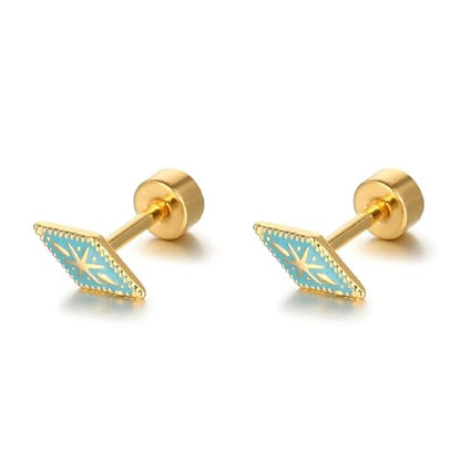 Square Stud Earrings for Women Boho Starburst Screw Back Earrings Geometric Flatback Cartilage Helix Earring 14K Gold Plated Hypoallergenic Jewelry Accessories for Party Outfits Trendy Jewelry Gifts - color: E-boho earrings