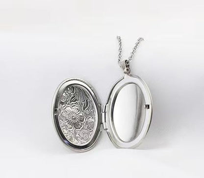 YOUFENG Oval Round Flower Locket Necklace that Holds Pictures Photo Locket Pendant - style: Oval Silver-plated