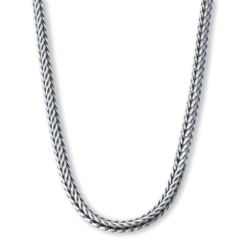 Solid 925 Sterling Silver Foxtail Chain Necklace, Width 1.5mm - Oxidized Non-Tarnish Unisex Snake Design Wheat Chain Necklace for Men Women 17.7" 19.7" 21.6" 23.6" Inch - Handmade - style: 25.6" - 65 cm