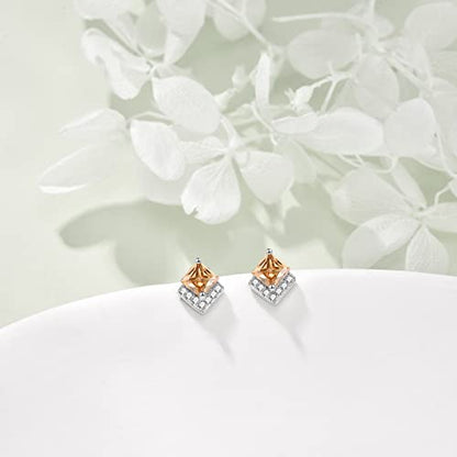 Birthstone Stud Earrings Sterling Silver Square Created Crystal Earrings Cubic Zirconia Hypoallergenic Piercing Jewelry Small Gifts for Women Mothers - color: Nov-Citrine