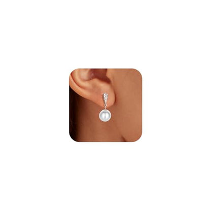 Double Pearl Drop Earrings for Women 925 Sterling Silver | 18k Gold Plated Big Large Pearl Dangle Earrings Pearl Dangling Stud Earring Bridal Wedding Jewelry Birthday Gifts for Mom - color: H-Silver