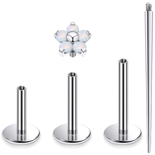 16G Astm F136 Titanium Internal Thread Flat Back Earrings Nose Studs Tragus Forward Helix Conch Cartilage Lobe Earrings Stud Medusa Labret Monroe Lip Ring Piercing Jewelry For Women Men - size: 16G--Style G-Opal