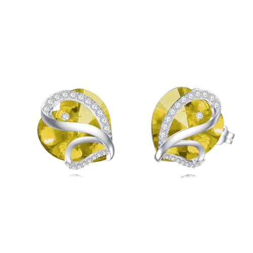 Butterfly Heart Birthstone Crystal Stud Earrings for Women S925 Sterling Silver Heart Birthstone Studs Birthday Gifts for Wife Mother Daughter Girlfriend Mom - color: 11-November
