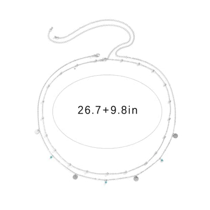Gold Layered Belly Chain Turquoise Charm Belly Chain Adjustable Double Minimalist Waist Chain Summer Beach Vacation Jewelry Accessories - color: silver