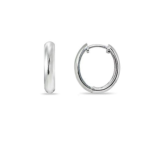 Sterling Silver 16mm Oval Small Hinged Huggie Hoop Earrings, Choose an Option - color: 3x16mm - Silver