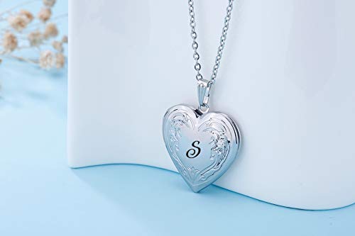 YOUFENG Locket Necklace that Holds Pictures Initial Alphabet A-Z Letter Pendant Necklace Platinum Plated Gifts for Women - style: S