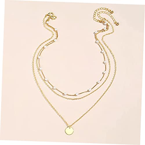 Layered Pearl Clavicle Necklace for Women Geometric Triple Strand Neck Chain Adjustable Dainty Jewelry for Everyday Wear