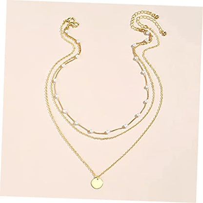 Layered Pearl Clavicle Necklace for Women Geometric Triple Strand Neck Chain Adjustable Dainty Jewelry for Everyday Wear