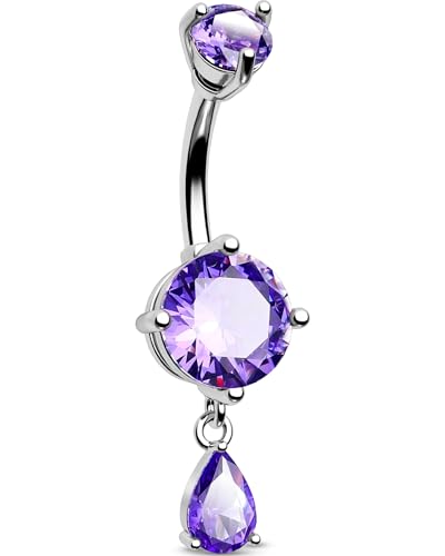Belly Button Ring Dangle Belly Rings 316L Surgical Steel Belly Button Piercing Jewelry Teardrop Navel Ring for Women - color: Silver-PPCZ-10mm