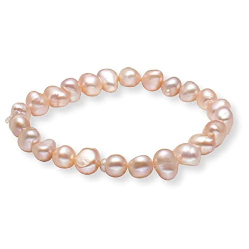 Handmade Women's Pearl Bracelet | Stretchy Beaded 8-9mm Baroque Pearl Bracelet for Ladies and Girls - Pink, Black, White, Grey, Multicolor - color: Pink